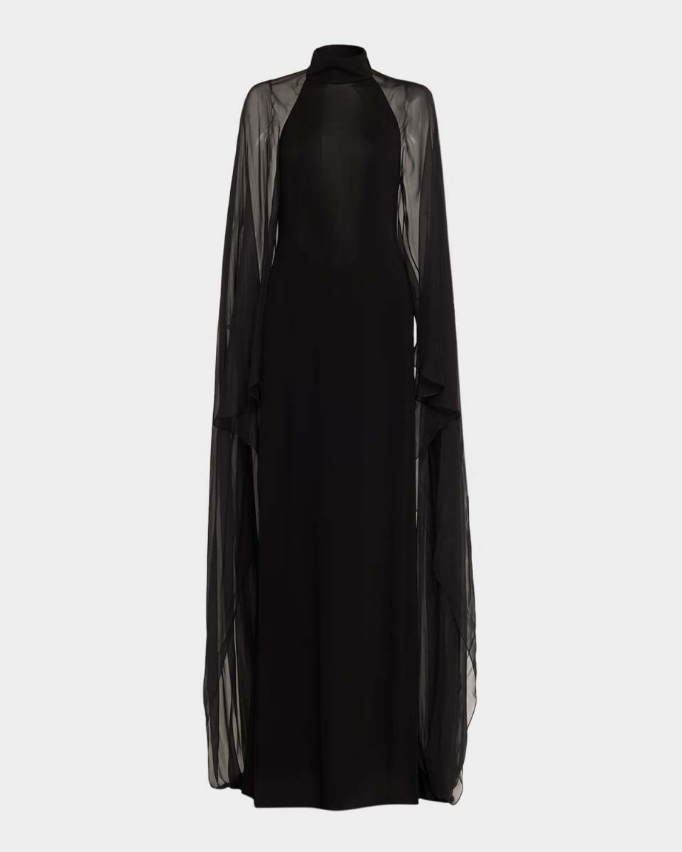 Tilly Cape-Sleeve Jersey Backless Gown